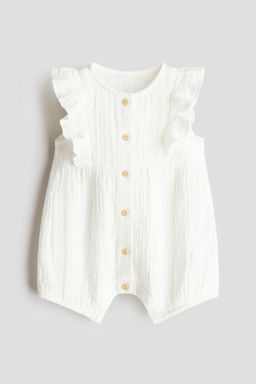 H&M - Girls White Cotton Muslin Romper Suit