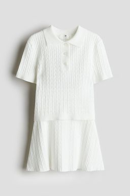 H&M - Girls White 2-Piece Cable-Knit Set