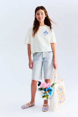 H&M - Girls White Oversized Printed Top