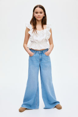 H&M - Girls Blue Wide-Leg Jeans