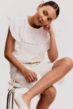 H&M - Girls White Flounce-Trimmed Cotton Blouse