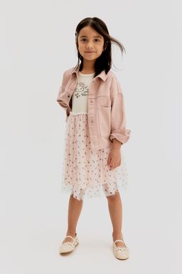 H&M - Girls Pink Printed Tulle-Skirt Dress