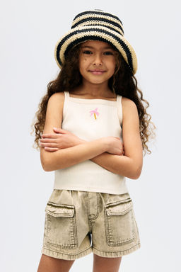 H&M - Girls White Embroidery-Detail Strappy Top