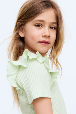 H&M - Girls Green Flounce-Trimmed Cotton Top