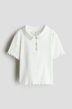 H&M - Girls White Ribbed Pointelle Jersey Top