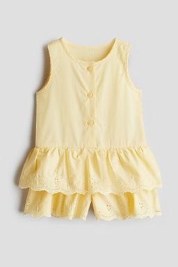 H&M - Girls Yellow Flounced Cotton Romper Suit