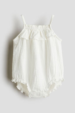 H&M - Girls White Cotton Muslin Romper Suit