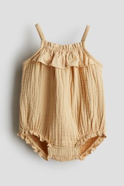 H&M - Girls Beige Cotton Muslin Romper Suit