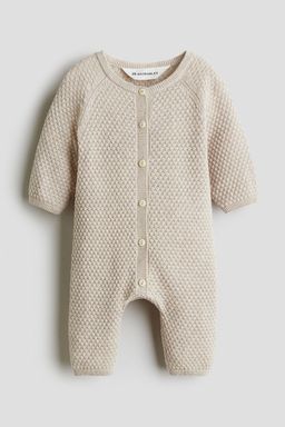 H&M - Boys Beige Textu-Knit Romper Suit