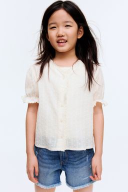 H&M - Girls White Lace-Trimmed Cotton Blouse