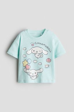 H&M - Girls Turquoise Print-Motif Cotton T-Shirt