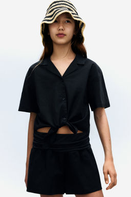 H&M - Girls Black Linen-Blend Shorts