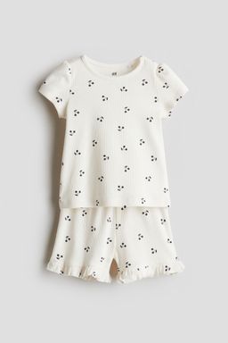 H&M - Girls White 2-Piece Ribbed Cotton Set