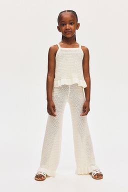 H&M - Girls White Fla Cotton-Knit Leggings