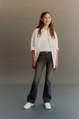 H&M - Girls Grey Fla Leg Low Jeans