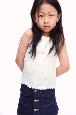 H&M - Girls White Pointelle Cotton Vest Top