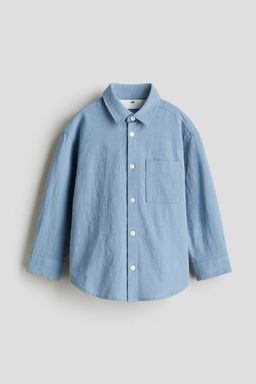 H&M - Boys Blue Loose-Fit Textu Cotton Shirt
