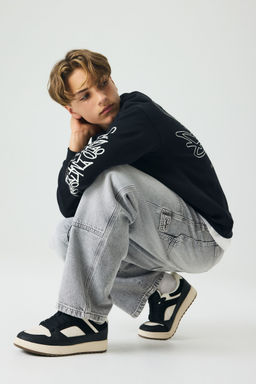 H&M - Boys Grey Baggy Fit Carpenter Jeans