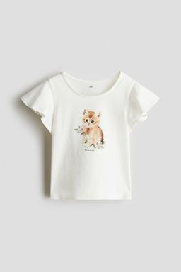 H&M - Girls White Flutter-Sleeved Cotton Top
