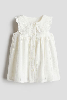 H&M - Girls White Embroidery-Detail Cotton Dress