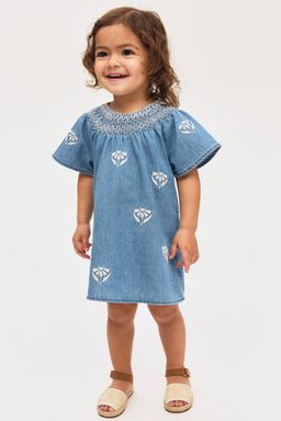 H&M - Girls Blue Embroidery-Detail Denim Dress
