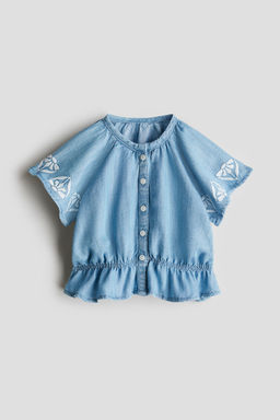 H&M - Girls Blue Embroidery-Detail Denim Blouse