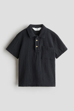 H&M - Boys Black Cotton Muslin Popover Shirt