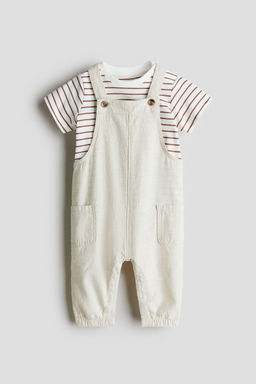 H&M - Boys Beige 2-Piece Dungarees And T-Shirt Set