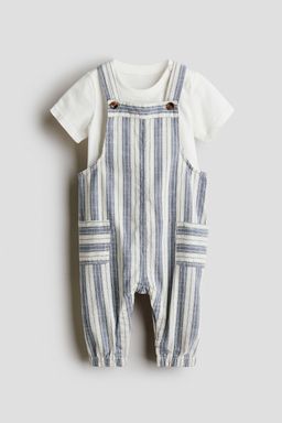 H&M - Boys Blue 2-Piece Dungarees And T-Shirt Set