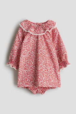 H&M - Girls Red 2-Piece Floral-Print Cotton Set