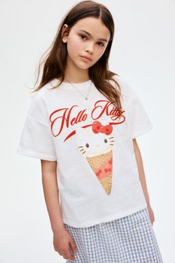 H&M - Girls White Oversized Printed T-Shirt