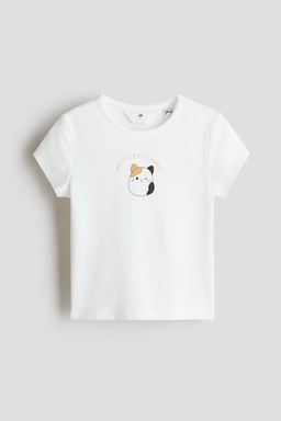 H&M - Girls White Print-Motif Cotton Top