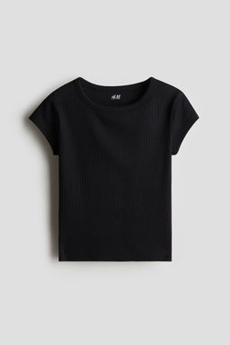 H&M - Girls Black Ribbed Cotton Top