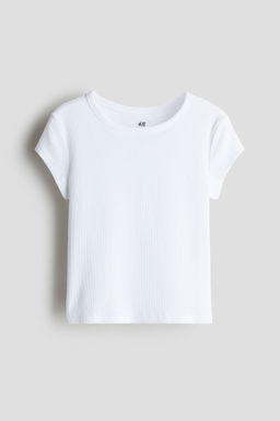 H&M - Girls White Ribbed Cotton Top