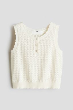 H&M - Girls White Pointelle-Knit Top