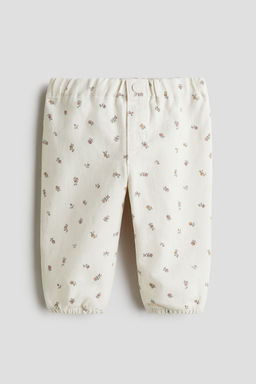H&M - Girls White Printed Cotton Twill Trousers