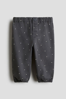 H&M - Girls Grey Printed Cotton Twill Trousers