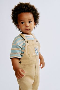H&M - Boys Beige Motif-Detail Twill Dungarees