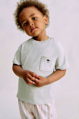 H&M - Boys Grey Embroidery-Detail Cotton T-Shirt