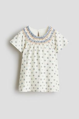 H&M - Girls White Smock-Detail A-Line Dress