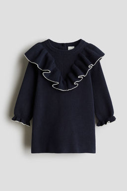 H&M - Girls Blue Flounced Cotton-Knit Dress