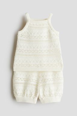 H&M - Girls White 2-Piece Pattern-Knit Set