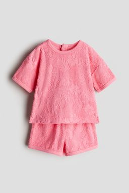 H&M - Girls Pink 2-Piece Patterned Terry Set