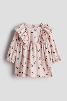 H&M - Girls Pink Crinkled Cotton Dress