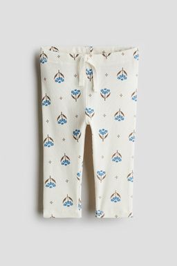 H&M - Girls White Ribbed Cotton Leggings