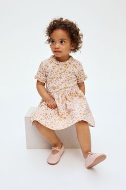 H&M - Girls Beige Frill-Trimmed Jacquard-Jersey Dress