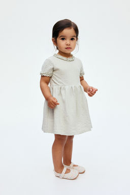 H&M - Girls Turquoise Frill-Trimmed Jacquard-Jersey Dress