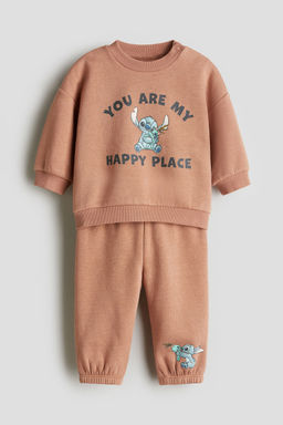 H&M - Boys Brown 2-Piece Printed Sweatshirt Set