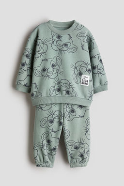 H&M - Boys Green 2-Piece Printed Sweatshirt Set