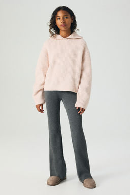 H&M - Girls Grey Fla Rib-Knit Trousers